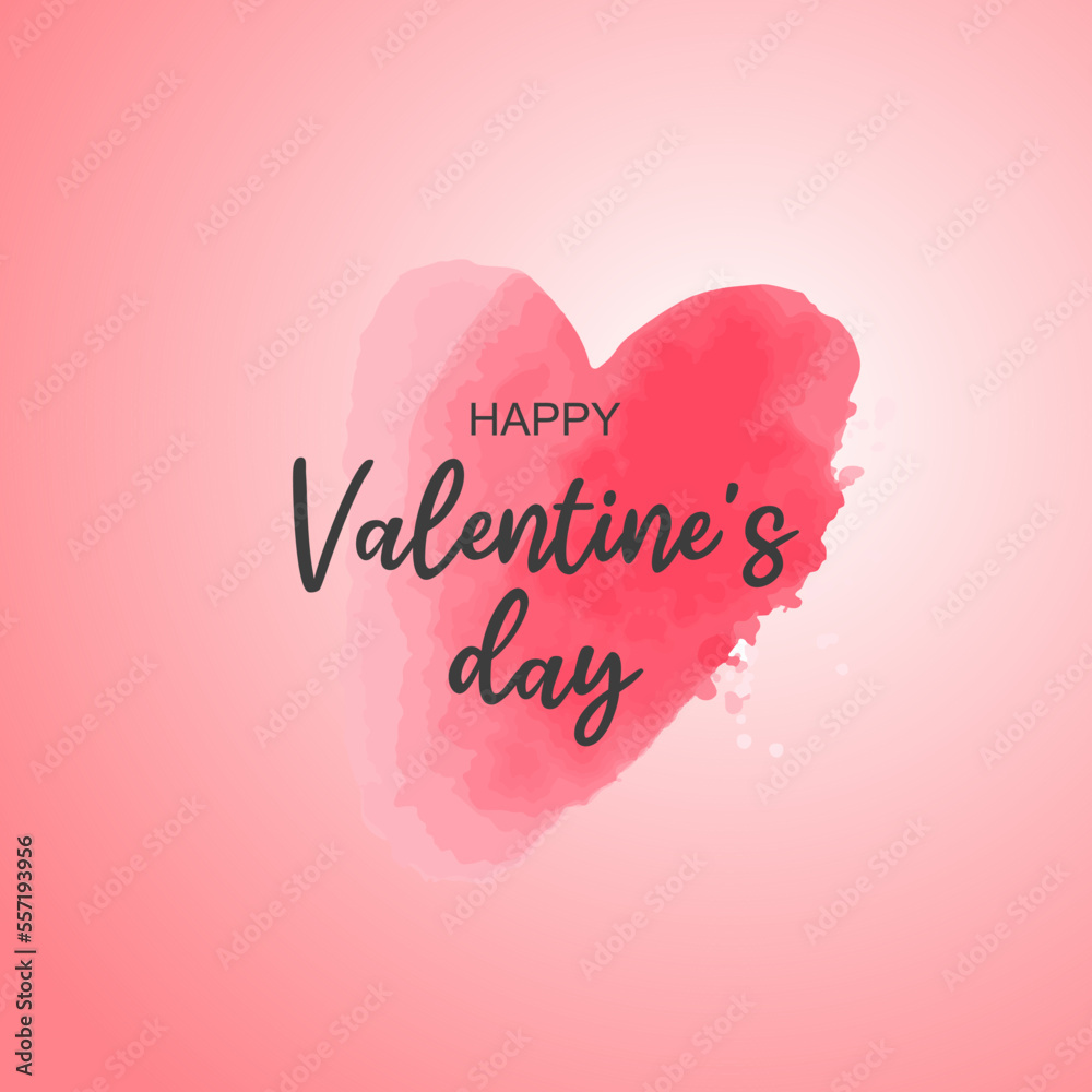 Happy Valentine's Day greeting card. Pink background with watercolor heart. Love banner design. Vector illustration