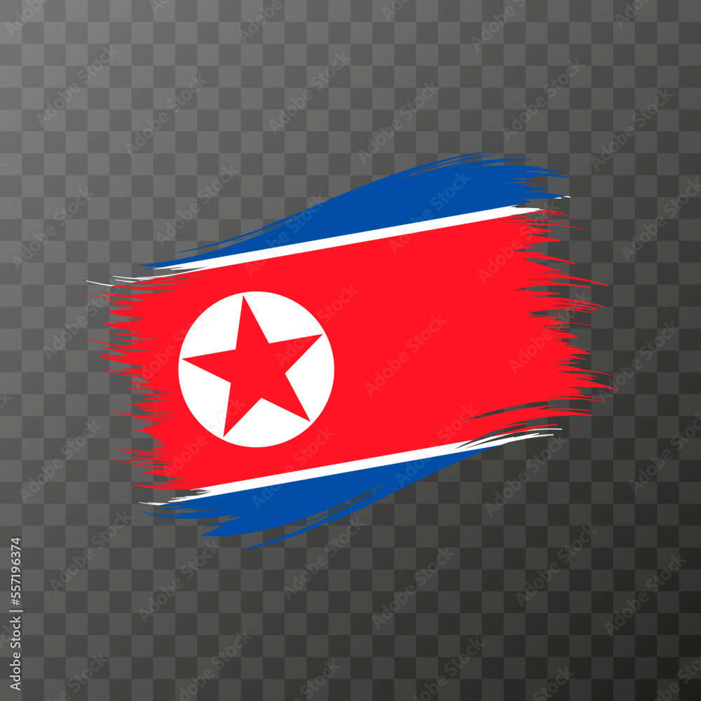 North Korea national flag. Grunge brush stroke. Vector illustration on transparent background.