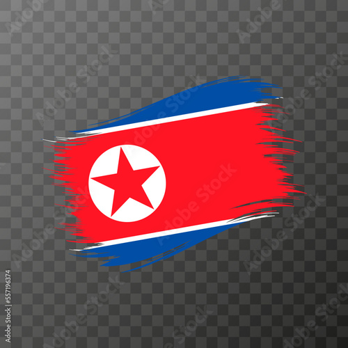 North Korea national flag. Grunge brush stroke. Vector illustration on transparent background.