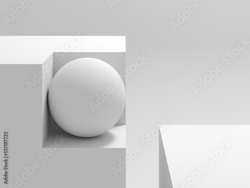 Fototapeta Naklejka Na Ścianę i Meble -  Abstract white geometric installation with a sphere, 3 d render