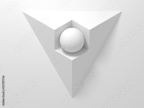 Fototapeta Naklejka Na Ścianę i Meble -  Abstract white geometric installation with a sphere and pyramid, 3d