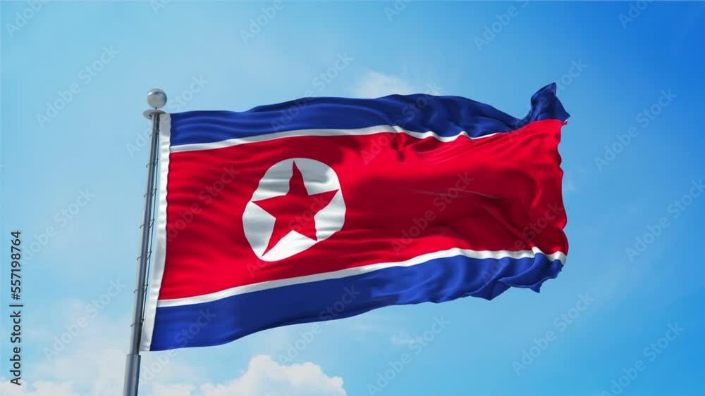 North Korea Flag Loop. Realistic 4K. 30 fps flag of the North Korea. North Korea Flag waving in the wind. Seamless loop with highly detailed fabric texture. Loop ready in 4k resolution.