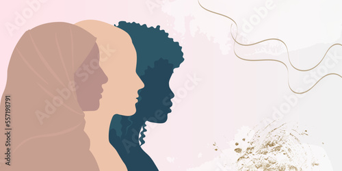 Multiracial and multicultural women silhouette profile. Concept of International Woman's day, woman power, empowerment