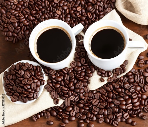 coffee beans and cup