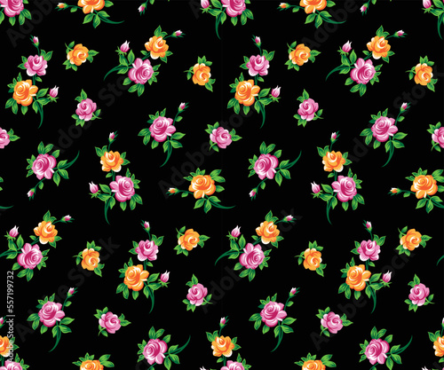 small rose flower with leaf vector seamless repeat pattern illustration background, spring cute little floral textile print design for fabric 