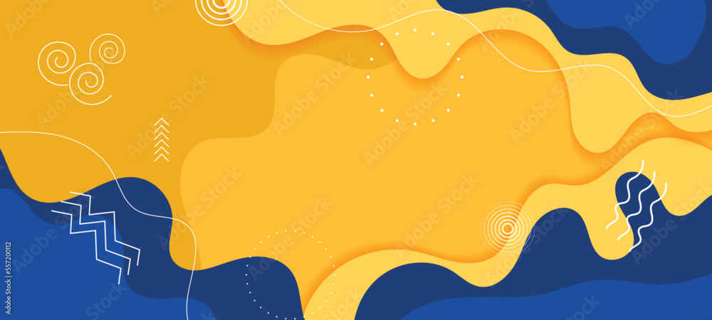 Simple abstract bright background yellow and blue colors. Hand drawn doodle shapes. Social media template modern trendy vector illustration. Flat vector business delicate beauty template background