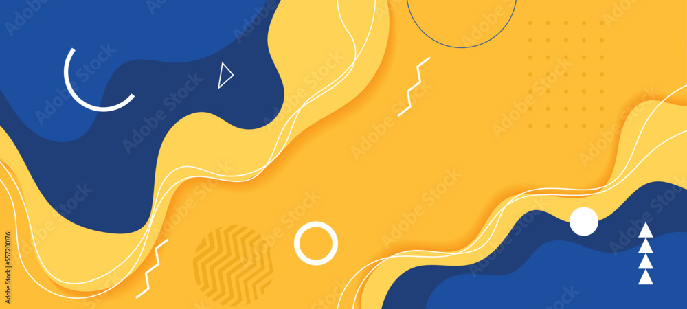 Simple abstract bright background yellow and blue colors. Hand drawn doodle shapes. Social media template modern trendy vector illustration. Flat vector business delicate beauty template background