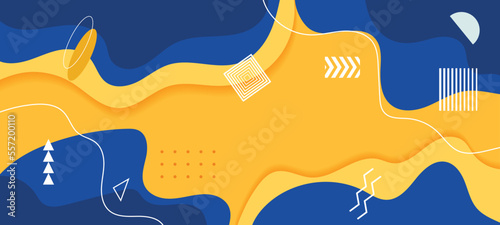 Simple abstract bright background yellow and blue colors. Hand drawn doodle shapes. Social media template modern trendy vector illustration. Flat vector business delicate beauty template background