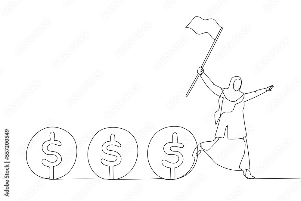 Φωτογραφία Cartoon of muslim business woman leader holding flag control flow of money concept of cash flow