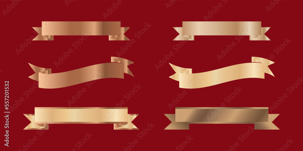 golden color ribbons, headline title frame set.variations vector illustration icon material on red background..eps