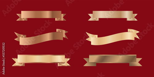 golden color ribbons, headline title frame set.variations vector illustration icon material on red background..eps