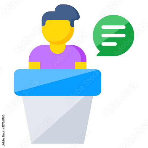 Avatar in front of speaker, flat design of orator