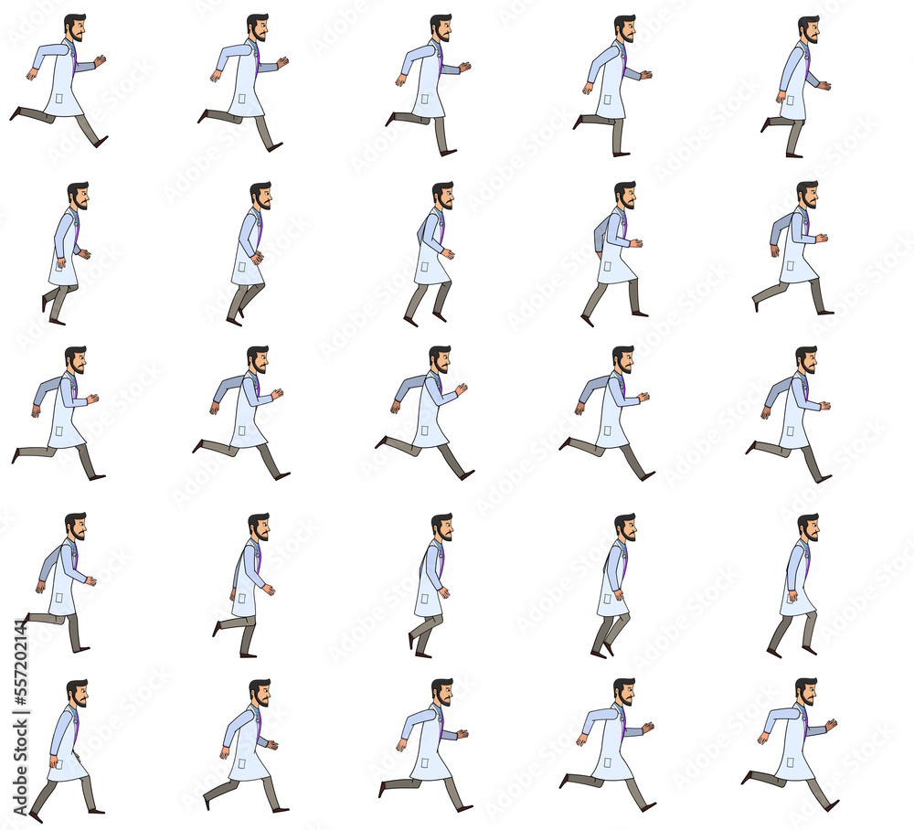 Doctor 2D Animation sprite-sheets for videos and games.Doctor running