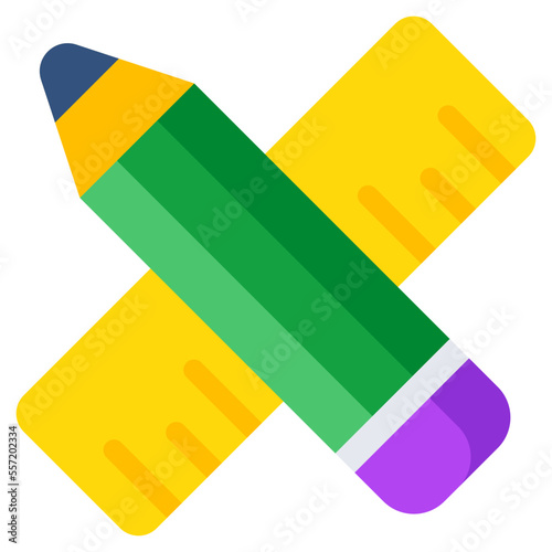 Pencil with scale, icon of stationery 