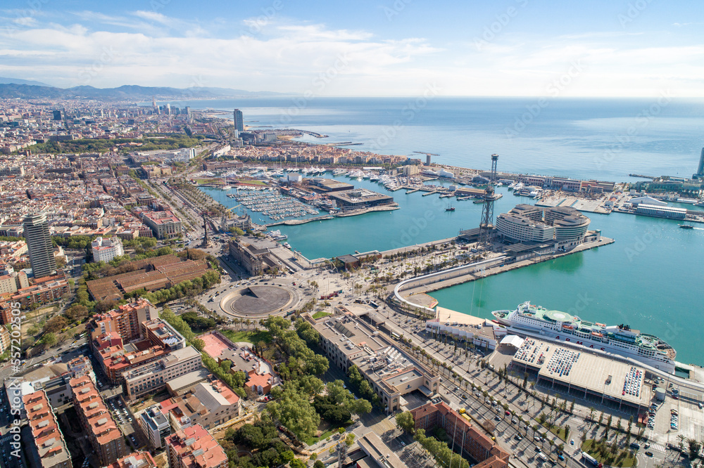 View Point Of Barcelona in Spain. Harbor of Barcelona in Background. Mediterranean Sea in Background.