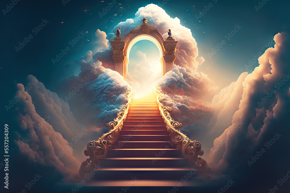 Entrance to heavenly place through clouds stairway to heaven Stock