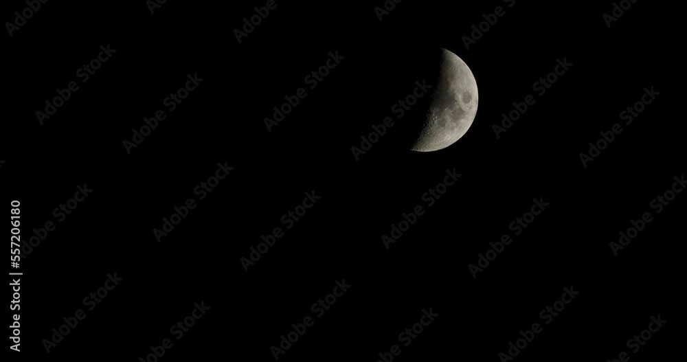 Space. The moon in the night sky, distortions from the streams of warm air. December 29, 2022. Siberia. The camera is moving, the panorama. Space. The moon in the night sky, distortions from the streams of warm air. December 29, 2022. Siberia. The camera is moving, the panorama.