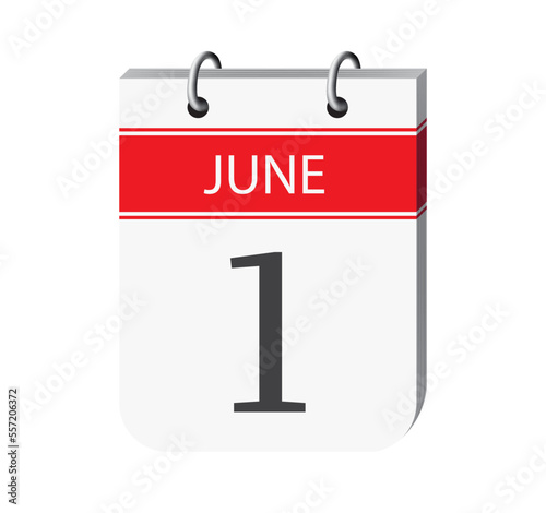 1 june calendar page vector. First day of summer 3d one day calendar date appointment, deadline, event reminder illustration. Abstract three dimensional daily date calendar.
