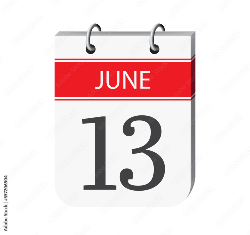 13 june calendar page vector. 3d one day calendar date appointment, deadline, event reminder illustration. Abstract three dimensional daily date calendar.
13 june calendar page vector. 3d one day calendar date appointment, deadline, event reminder illustration. Abstract three dimensional daily date calendar.