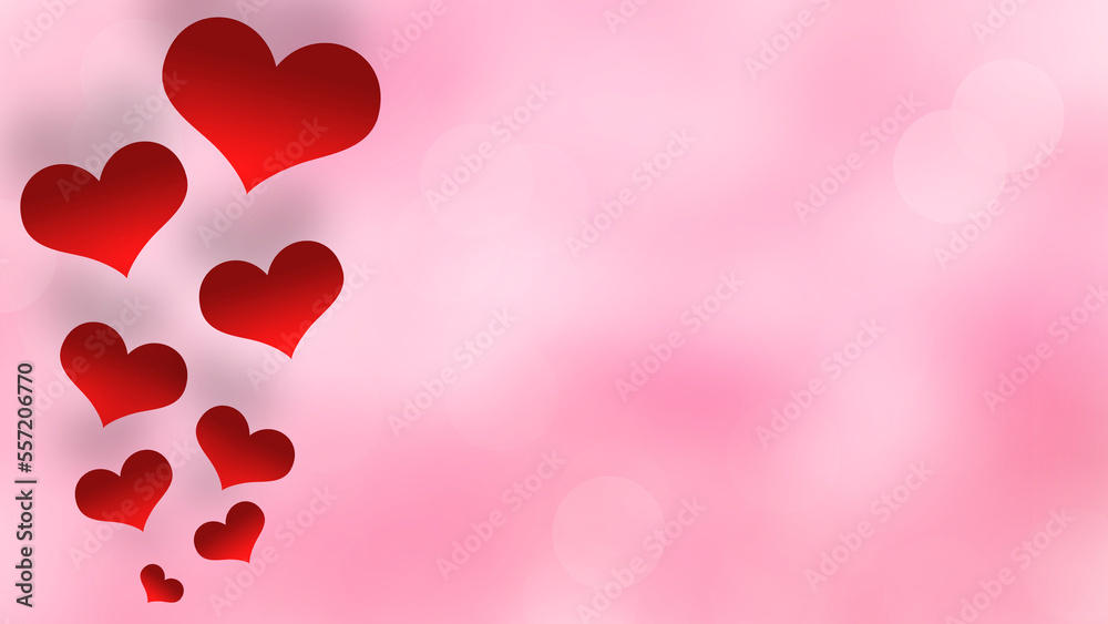 valentine day background pink with love heart red on left