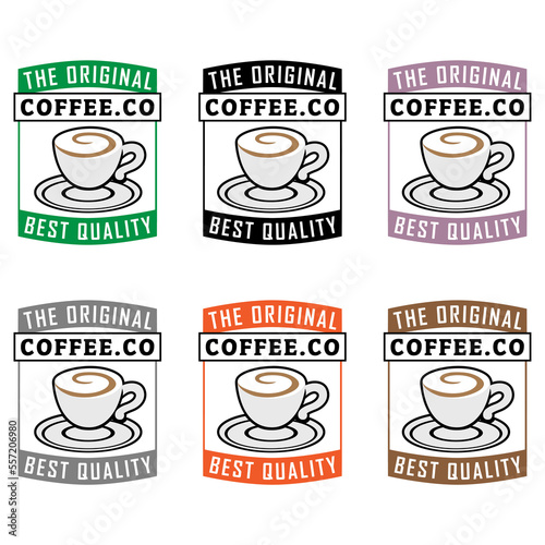 Colorful Swirly Coffee Cup Icon with Text - Set 3