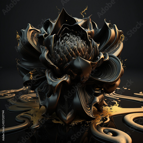 golden crown on black background, a black and gold flower in the shape of a hexagram photo