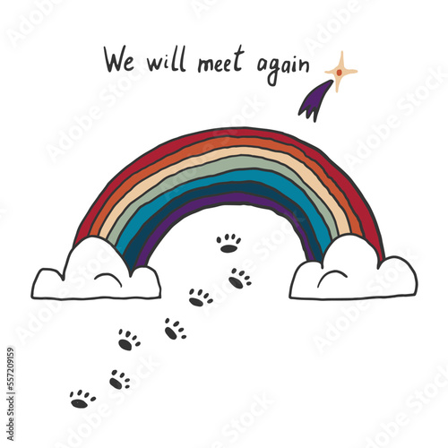 Pet cat, dog, heart, rainbow death vector illustrations set.