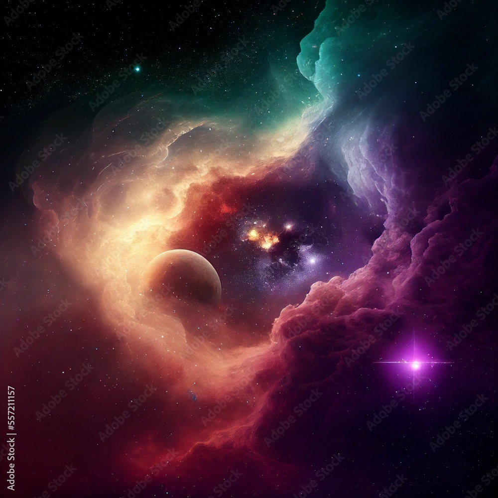 Space background with night starry sky Dark purple nebula and planet ...