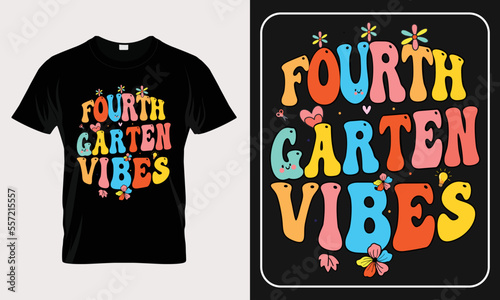 back to school t-shirt Design, Unique And Colorful 100 days School T-Shirt Design, fourth garten vibes, Congratulatory lettering for the celebration of the hundredth day of the student.