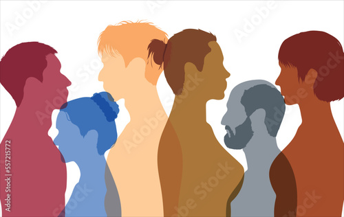 Multiethnic people faces in profile. Psychology and psychiatry concepts. Treatment of patients with psychological therapy. People and teamwork.