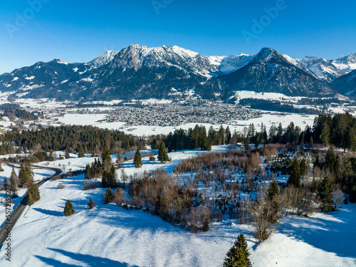 Aerial view, Oberstdorf in winter, Illertal, Allgäu Alps, Allgäu, Bavaria, Germany, photo