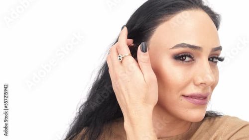 Caucasian Female Fashion Jewelry Model With Black Diamond Ring