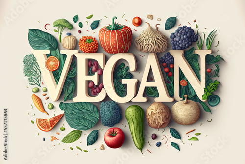 Vegan fruit and veg abstract banner art, AI generated illustration © Charlie