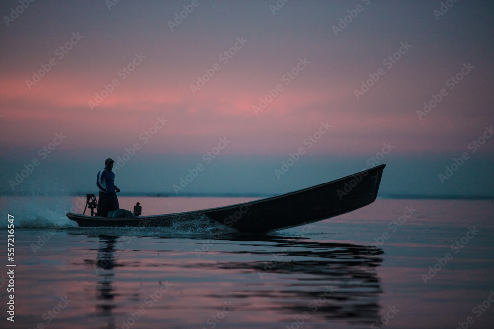 Cruising sunset canoe