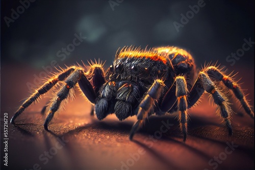 Canvas Print Black hairy legs, fangs big spider concept scarry, generative ai
