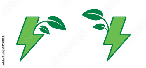 Cartoon green bio or eco power icon or symbol. Natural energy saving leaves and electric plugs. Electrical cable plug with leaf. Ecology concept. Drawing voltage, ecology.