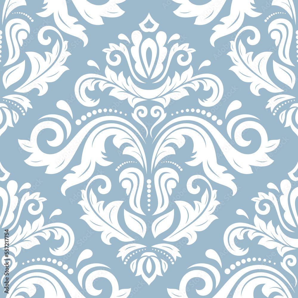 Classic seamless vector blue and white pattern. Damask orient ornament. Classic vintage background. Orient pattern for fabric, wallpapers and packaging Classic seamless vector blue and white pattern. Damask orient ornament. Classic vintage background. Orient pattern for fabric, wallpapers and packaging