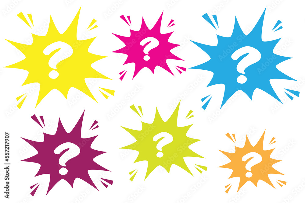 Pop art speech bubble with question mark. Vector bright dynamic cartoon illustration in retro pop art style isolated on transparent background. Pop art speech bubble with question mark. Vector bright dynamic cartoon illustration in retro pop art style isolated on transparent background.