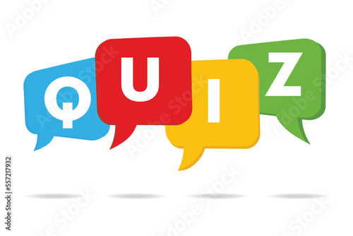 Quiz logo with speech bubble symbols, concept of questionnaire show sing, quiz button, question competition. Vector stock illustration.