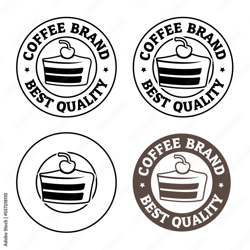 Line Art Round Cake and Cherry Icon with Text - Set 1
