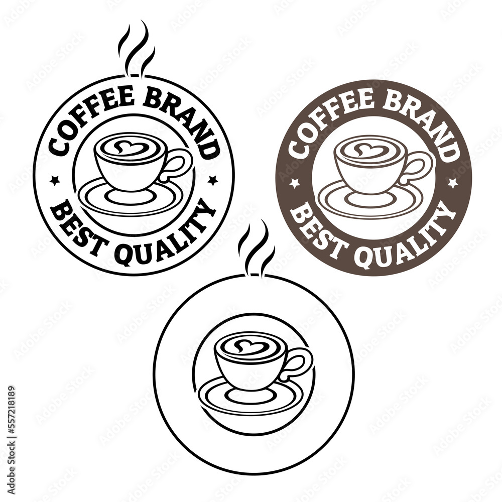 Line Art Round Coffee and Heart Icon with Text - Set 2