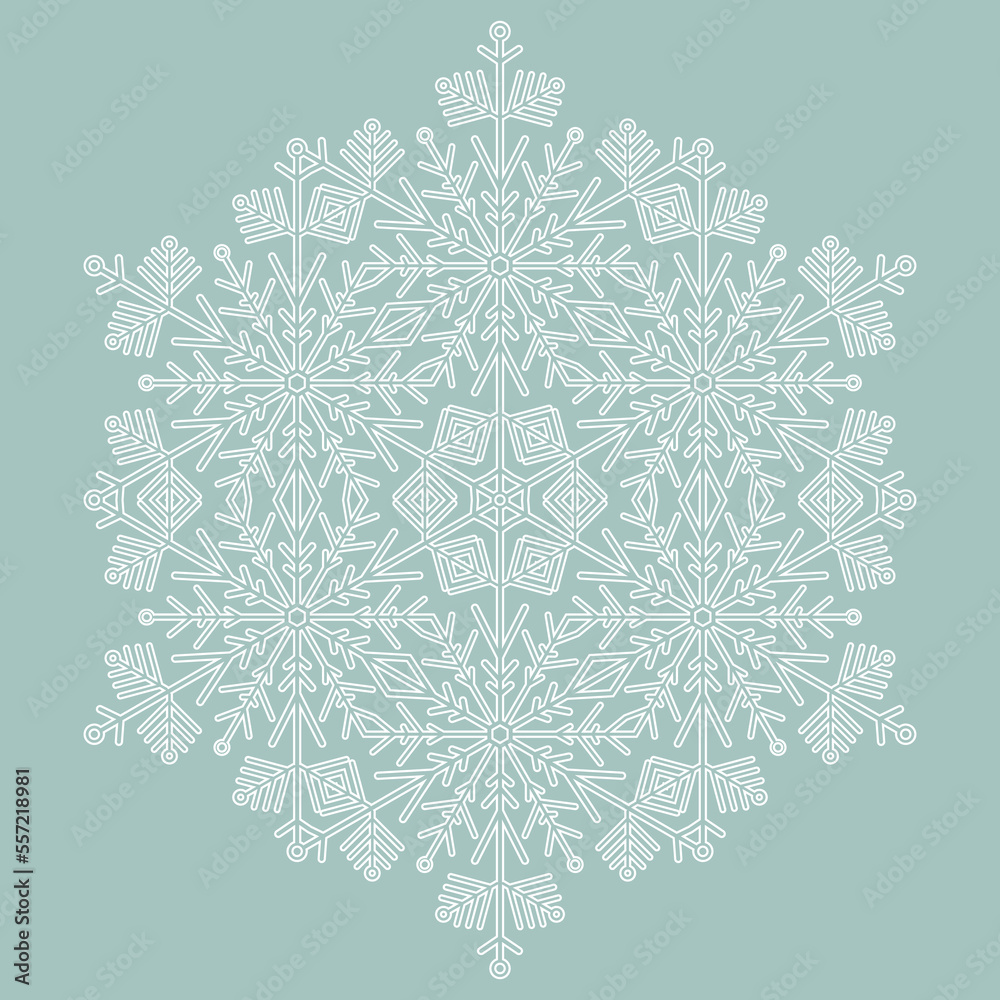 Round vector snowflake. Abstract winter ornament. Pattern with light blue and white snowflake Round vector snowflake. Abstract winter ornament. Pattern with light blue and white snowflake