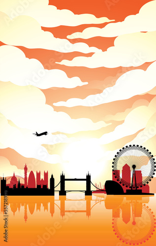 Canvas Print London Landmarks Under a Cloudy Sky During Sunset