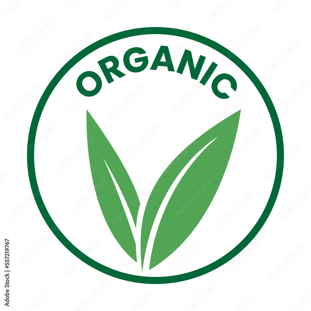 Organic Round Icon with Green Leaves and Dark Green Text - Icon 1