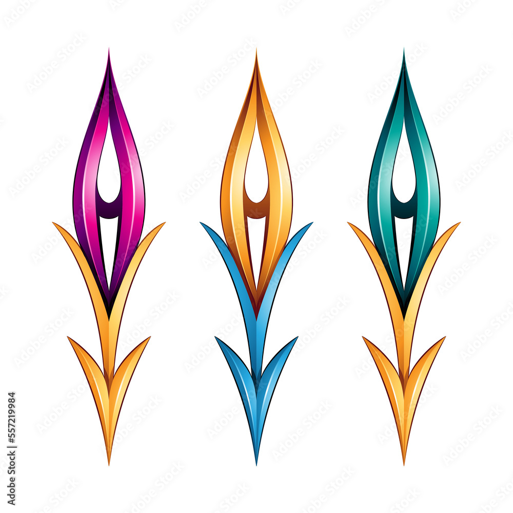 Plant-like Glossy Spiky Arrow Shapes in Magenta Yellow and Blue Colors Plant-like Glossy Spiky Arrow Shapes in Magenta Yellow and Blue Colors