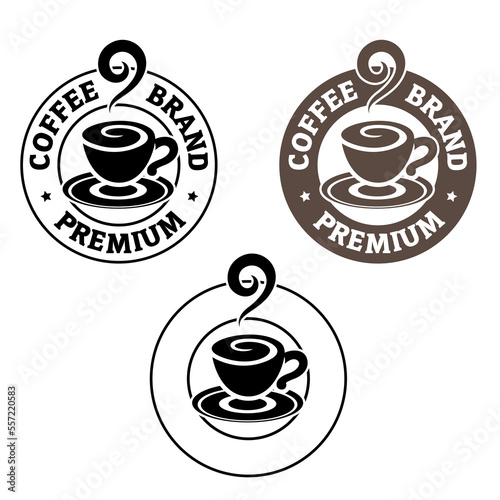 Round Swirly Coffee Cup Icon with Text - Set 5