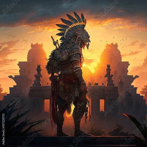 prehispanic warrior illustration Generative Ai photo