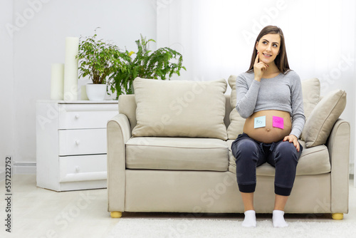 Photo of positive pregnant woman with pink and blue papers on the stomach which mean gender of future baby. Free Download Photo of positive pregnant woman with pink and blue papers on the stomach which mean gender of future baby. - GFXLoad