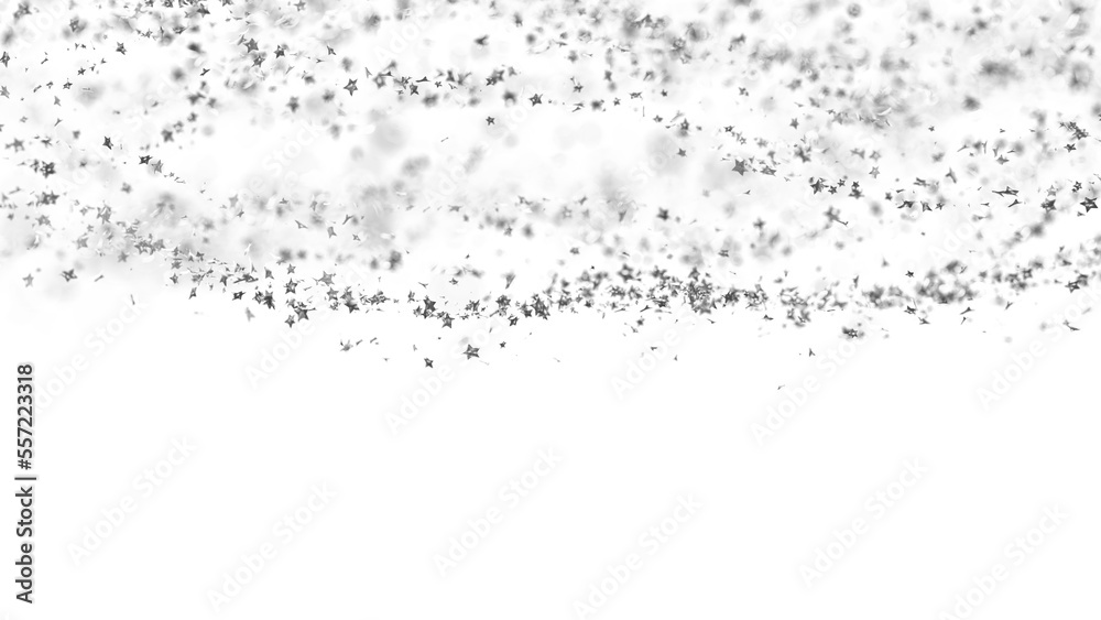 Silver confetti stars, blurry shiny.