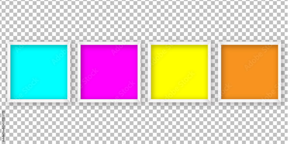 The colorful set realistic square empty picture on transparent background